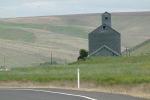 An old grain elevator along an abandoned rail line