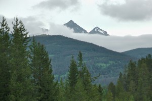 Upper elevations were shrouded in clouds.