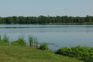 The Minneapolis skyline along one of the paths.