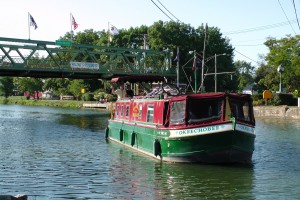 At Spencerport a canal boat has just passed the lift bridge.